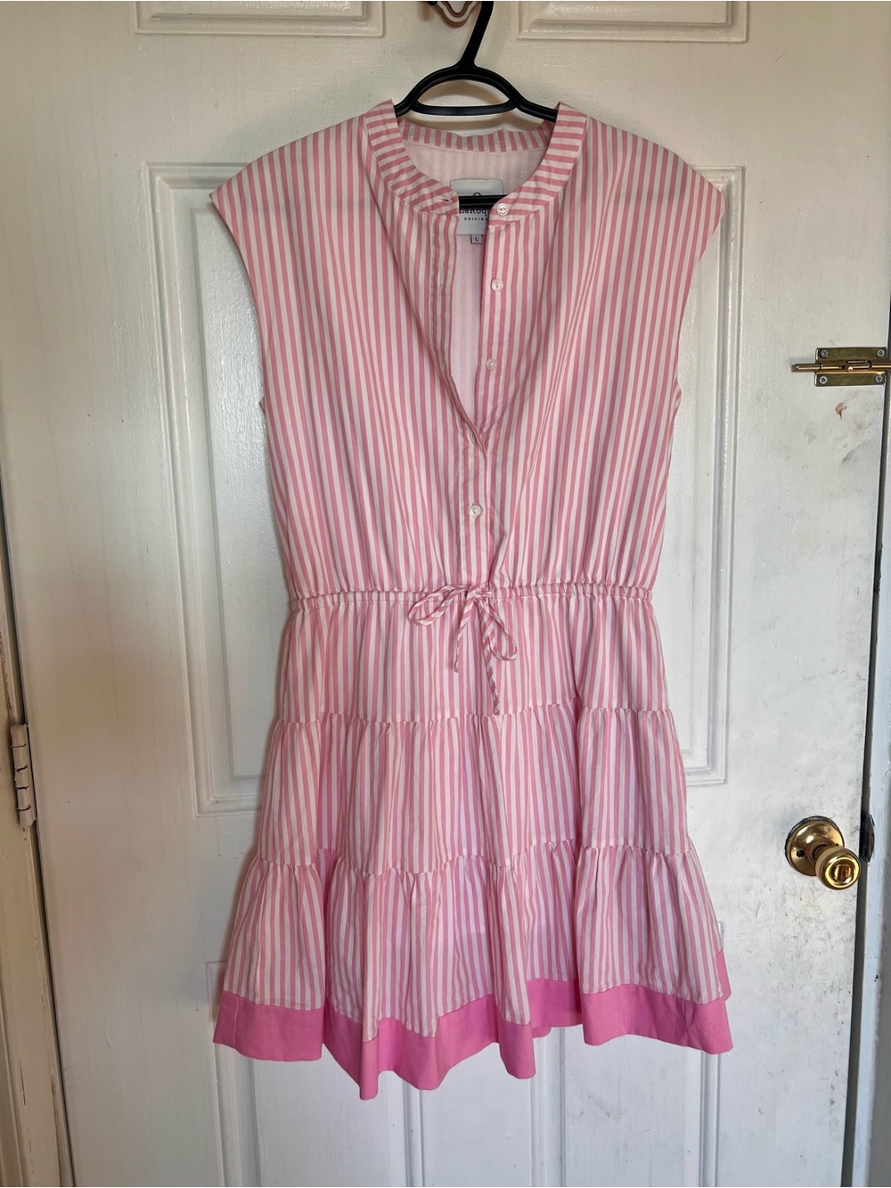 Laroque | Pink Striped Tiered Dress with Drawstring Waist